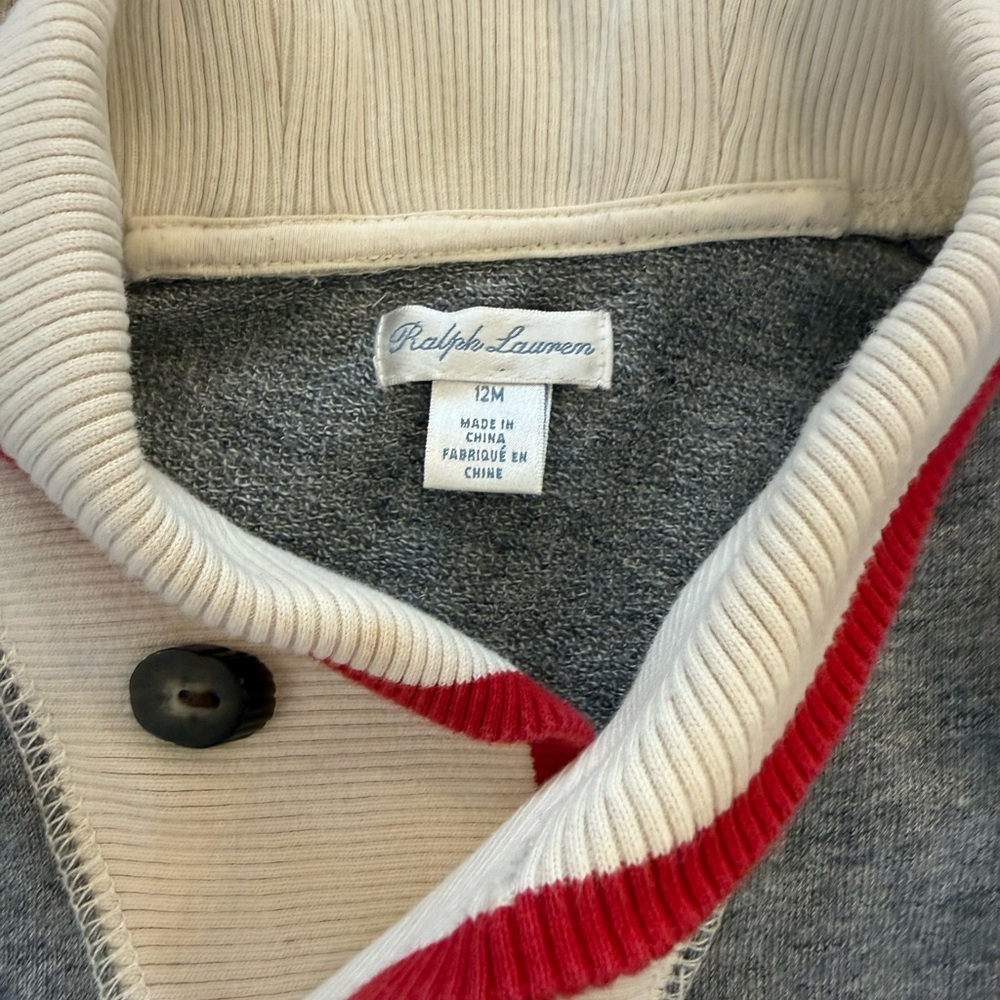 Ralph Lauren Gray Knit Dress with White Collar and Red Trim - Picture 2 of 3